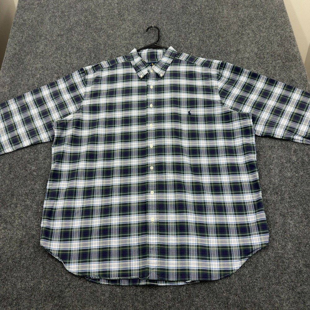 Ralph Lauren Button Down Shirt Mens 2XB Green Plaid Cotton Classic Fit Preppy